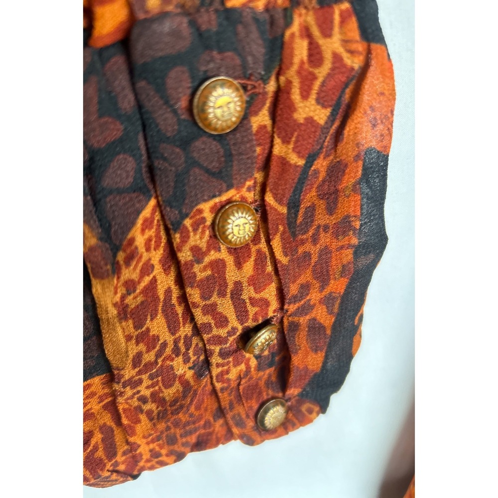 Farm Rio Giraffes Puff Sleeve Tiered Chiffon Maxi Dress XS Burnt Orange RP$315 - Picture 11 of 16